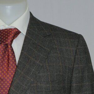 Henry Poole Savile Row Bespoke Gray Windowpane Three Button Sport Coat 40R